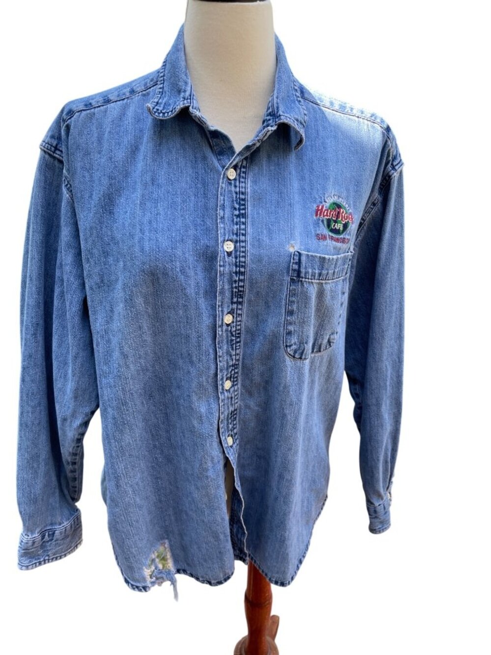 Hard Rock Cafe San Francisco Denim Shirt Save The Planet Embroidered Logo Large